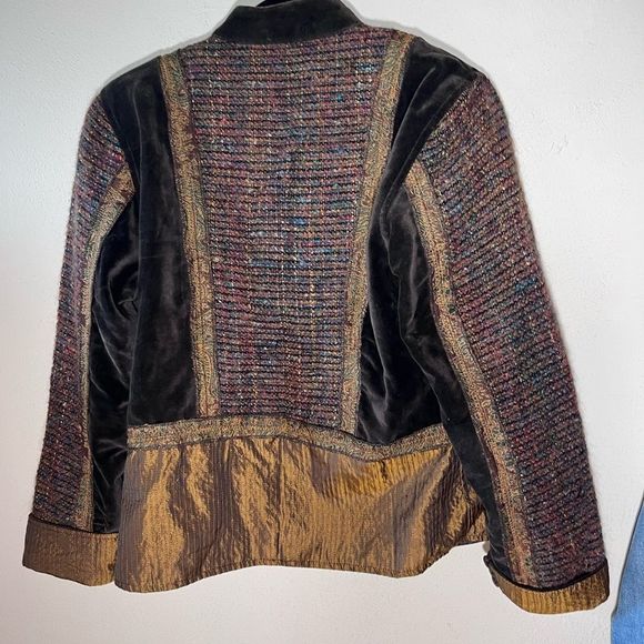 Flashback Couture Blazer Jacket Mixed Fabrics Velvet Satin Tweed 4 Button - Picture 4 of 15